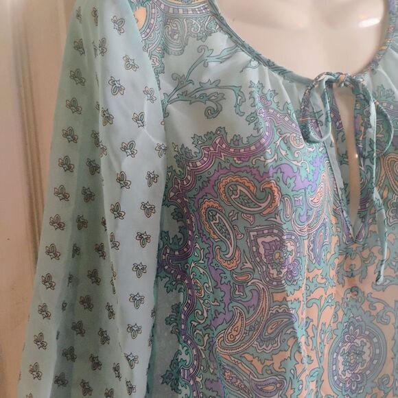 Ann Taylor Blue Flutter Sleeve Blouse with Tie Front - Picture 6 of 13